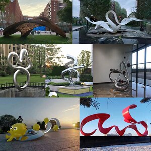 大型不锈钢雕塑定制镜面金属圆环月亮浪花动物景观地标样品屋展示