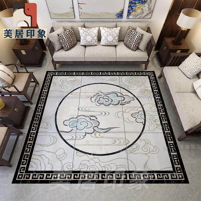 中式客厅拼花地砖祥云图案入户门玄关地板砖800x800艺术瓷砖拼图