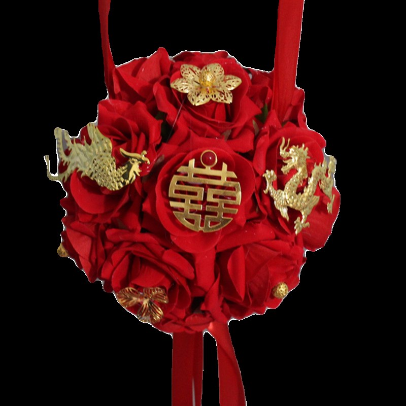 拦门花球中式婚礼新娘新郎结婚绣球仿真绒布玫瑰中国风龙凤呈祥