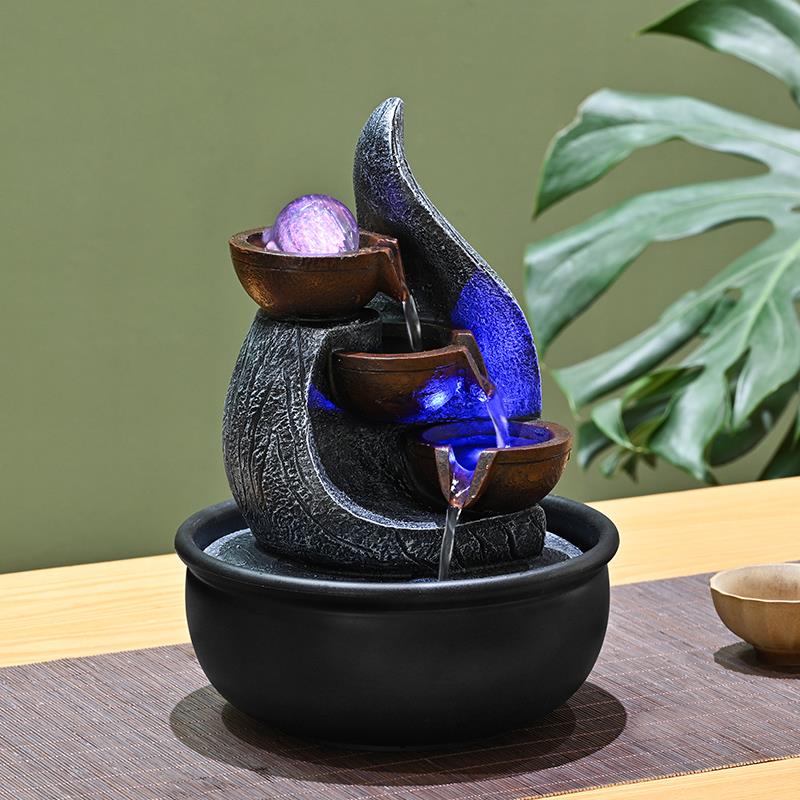 办公桌风生水起水晶球循环转动流水摆件客厅现代加湿生财风车水轮