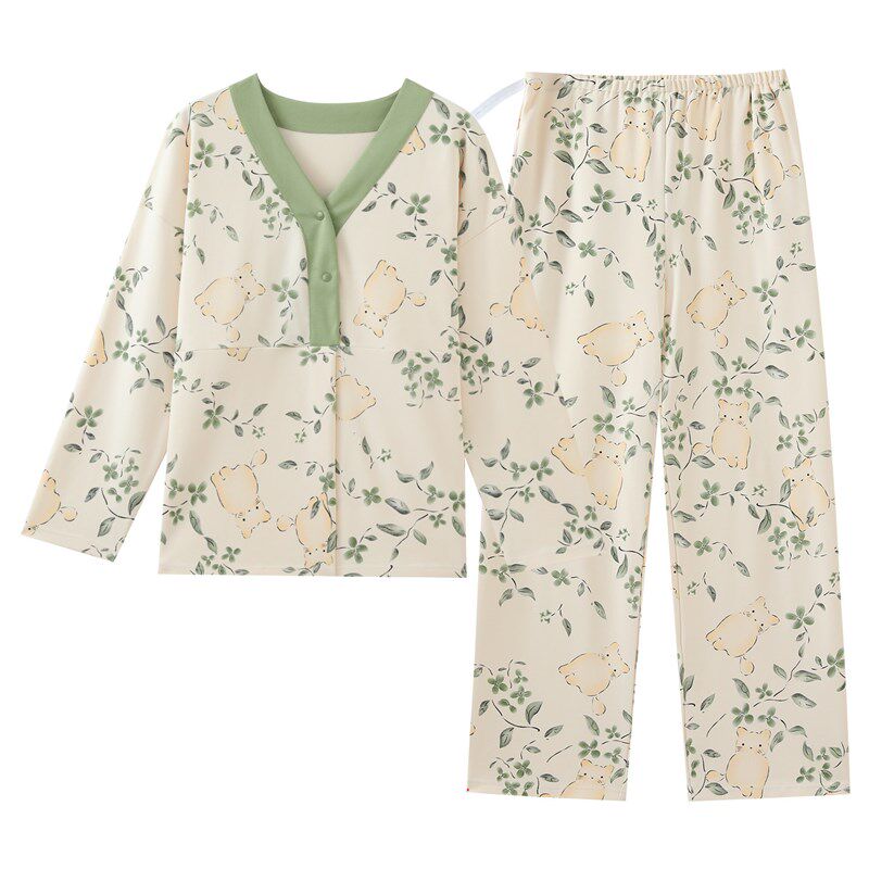 月子服春秋季产后孕妇睡衣带胸垫哺乳可外穿大码秋冬款家居服套装