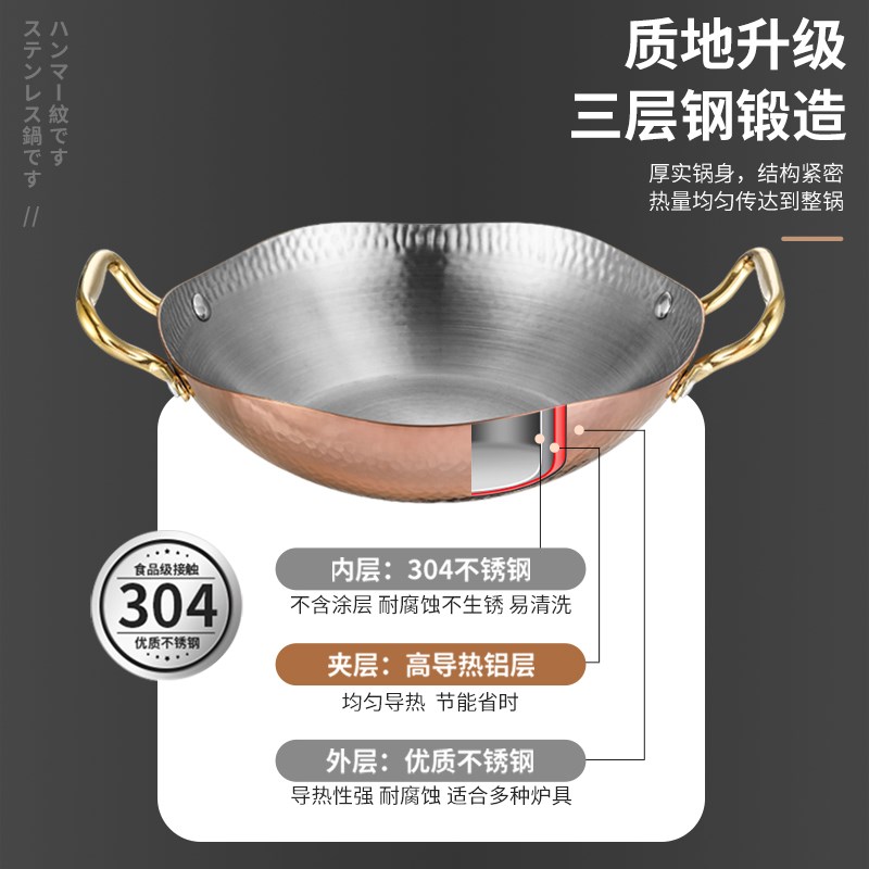 304不锈钢浅汤火锅商用锅双耳火锅盆酸菜鱼水煮鱼锅电磁炉专用锅