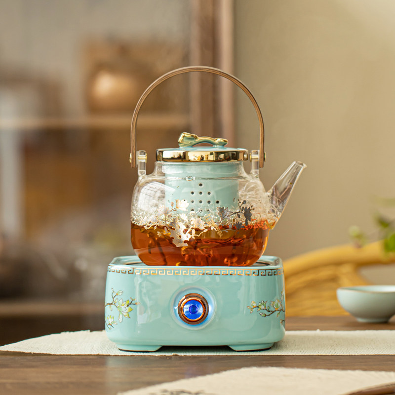 围炉黑晶炉煮茶器玻璃煮茶壶烧水壶家用全自动蒸汽煮茶炉茶具套组