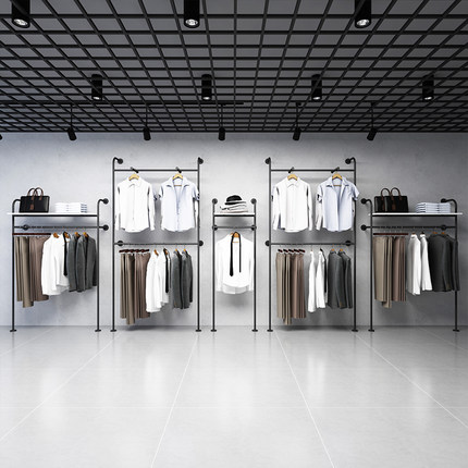 男装店货架服装展示架上墙落地式挂衣服架子双层鞋包陈列架挂衣杆