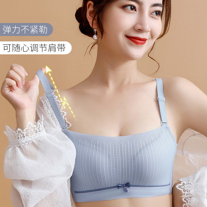 夏季抹胸式遮胸蕾丝防走光内衣女小胸聚拢三排扣文胸上薄下厚胸罩