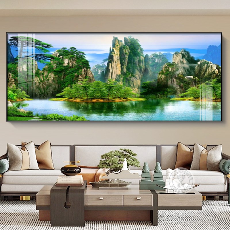 挂画客厅背景墙大壁画办公室尺寸风景横版高档装饰画沙发桂林山水