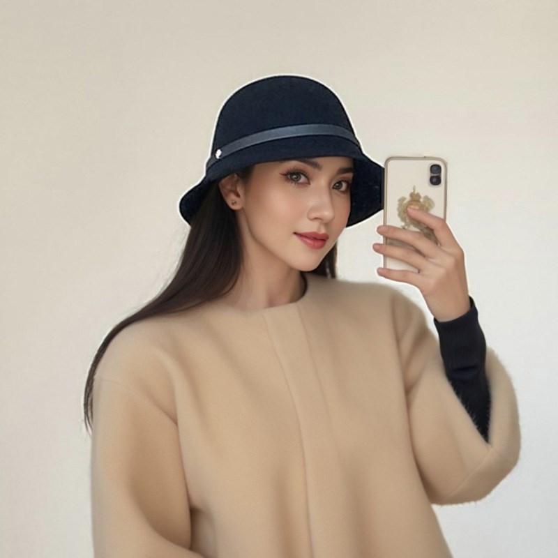 高级感静奢风羊毛呢礼帽女秋冬法式复古英伦显脸小渔夫帽圆顶盆帽