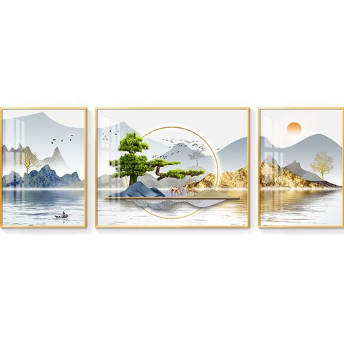 迎客松轻奢客厅装饰画沙发背景墙挂画壁画简约现代墙画山水画大气