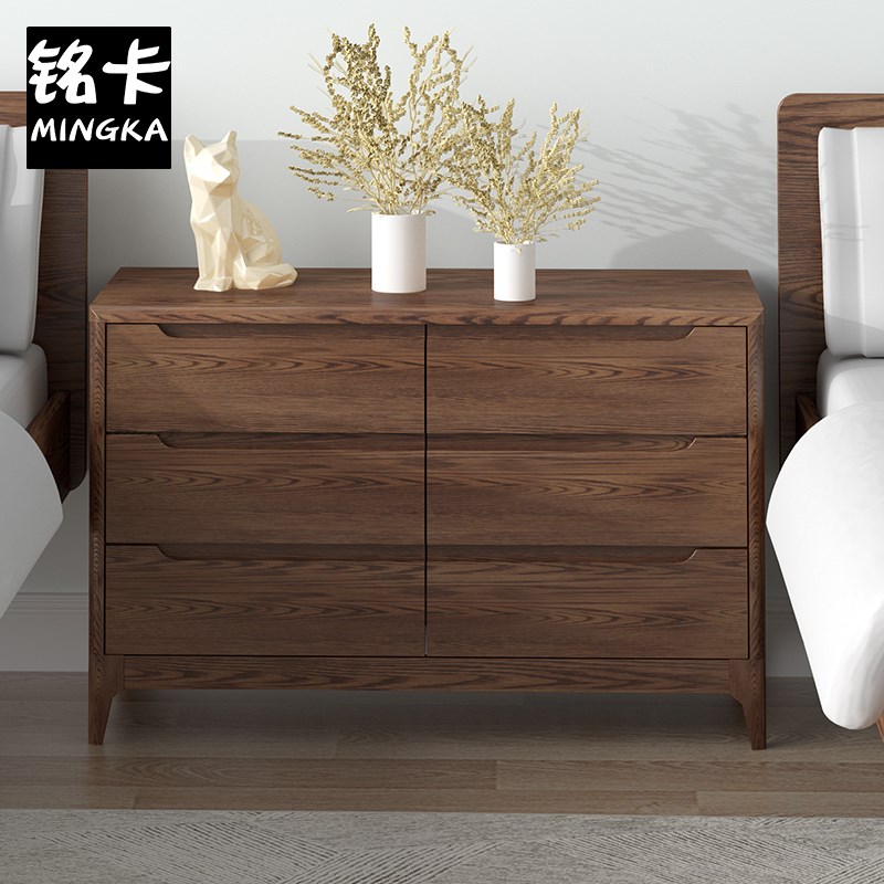 全实木60/70cm80床头柜卧室大号尺寸北欧现代风胡桃色储物收纳柜