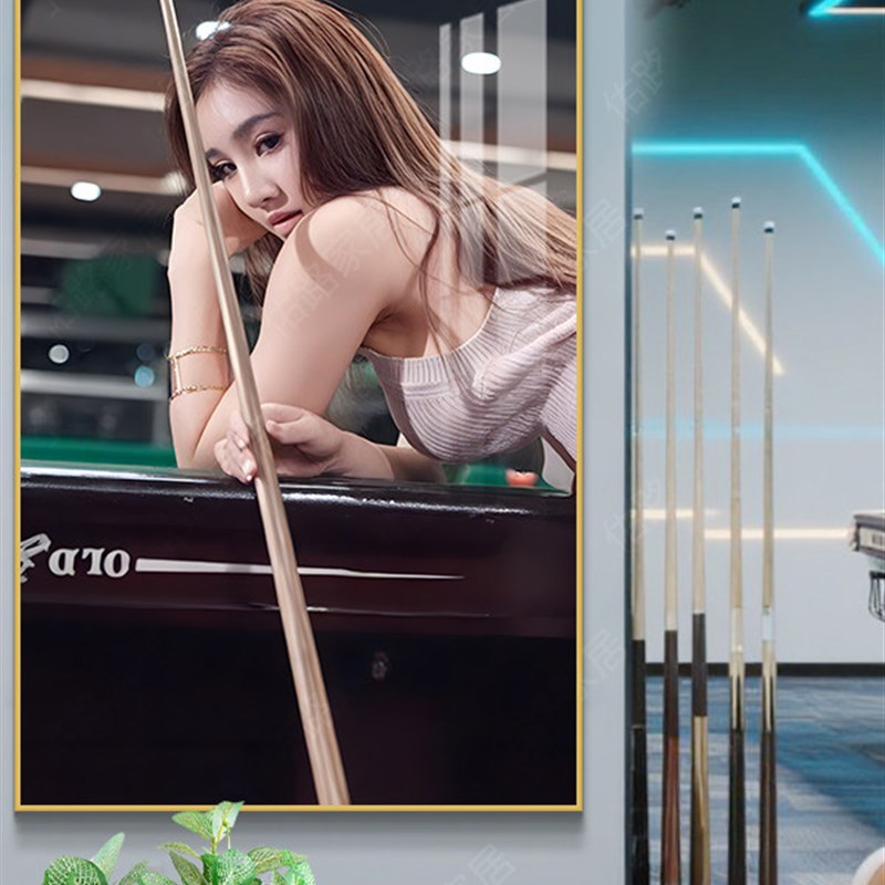 台球室装修设计墙面美女背景墙挂画桌球室海报灯定制台球厅装饰画