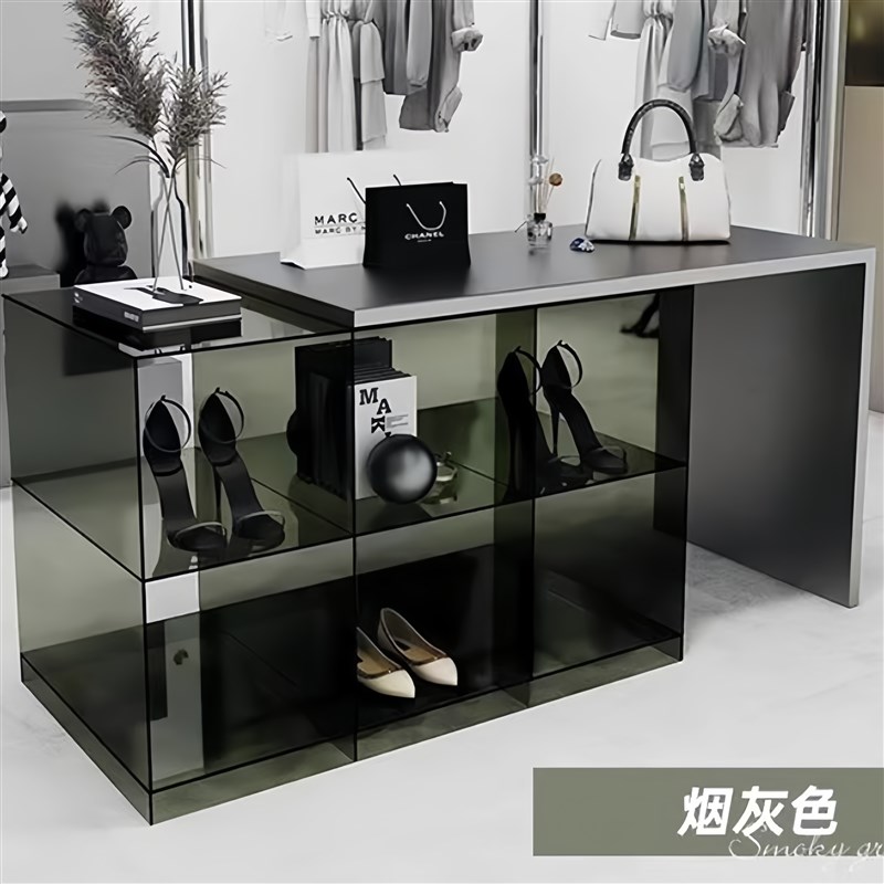 服装店工业展示桌不锈钢中岛台摆放压克力流水台中间陈列道具饰品