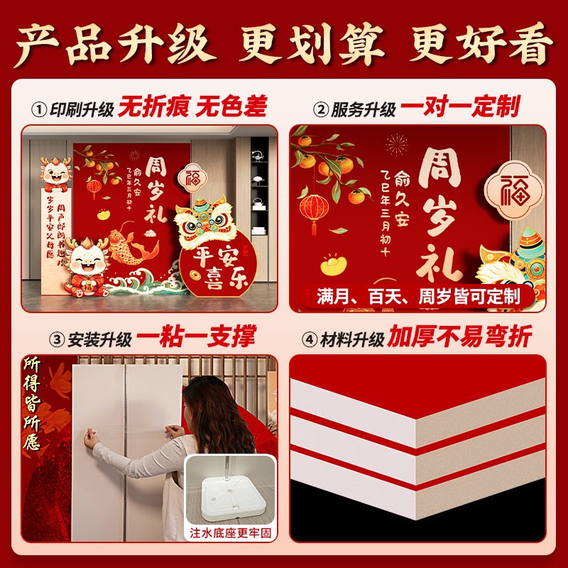 龙宝宝周岁礼生日布置装饰场景氛围感抓周用品家庭版背景墙kt板