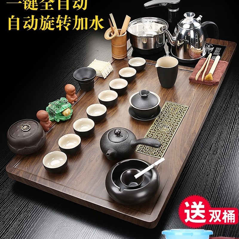 整套紫砂茶具套装全自动烧水壶一体茶盘家用客厅汝窑泡茶功夫茶台