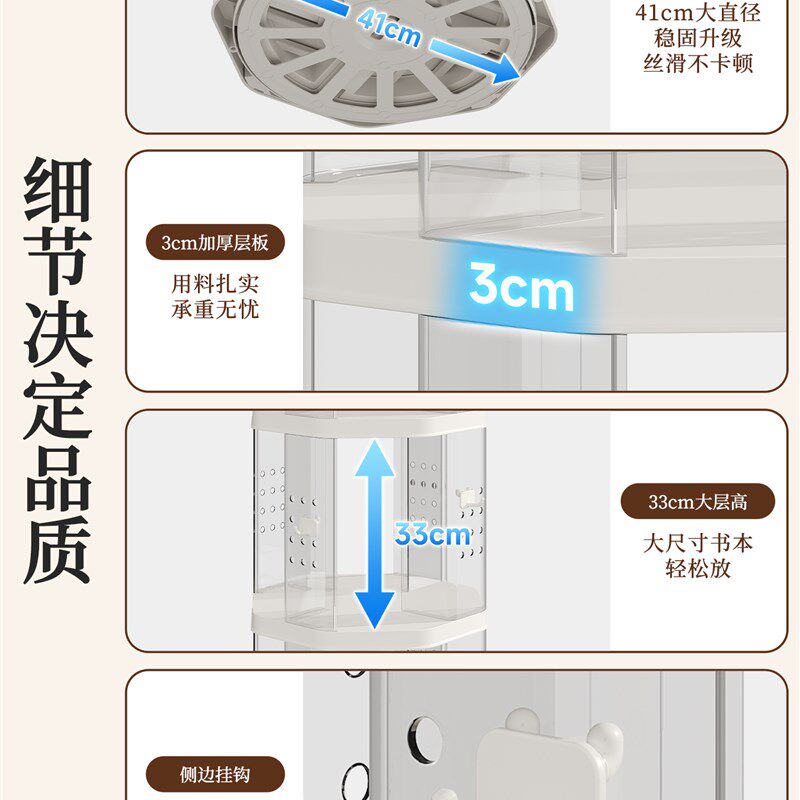 360度可旋转书架塑料落地置物架客厅转角儿童书柜一体靠墙可移动