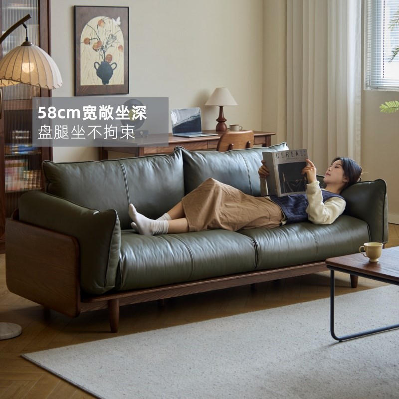 实木沙发新中式橡木真皮沙发北欧客厅小户型家具原木直排布艺沙发