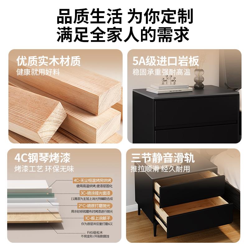 实木床头柜全烤漆白色收纳柜轻奢高级感小型收纳柜床边柜岩板卧室