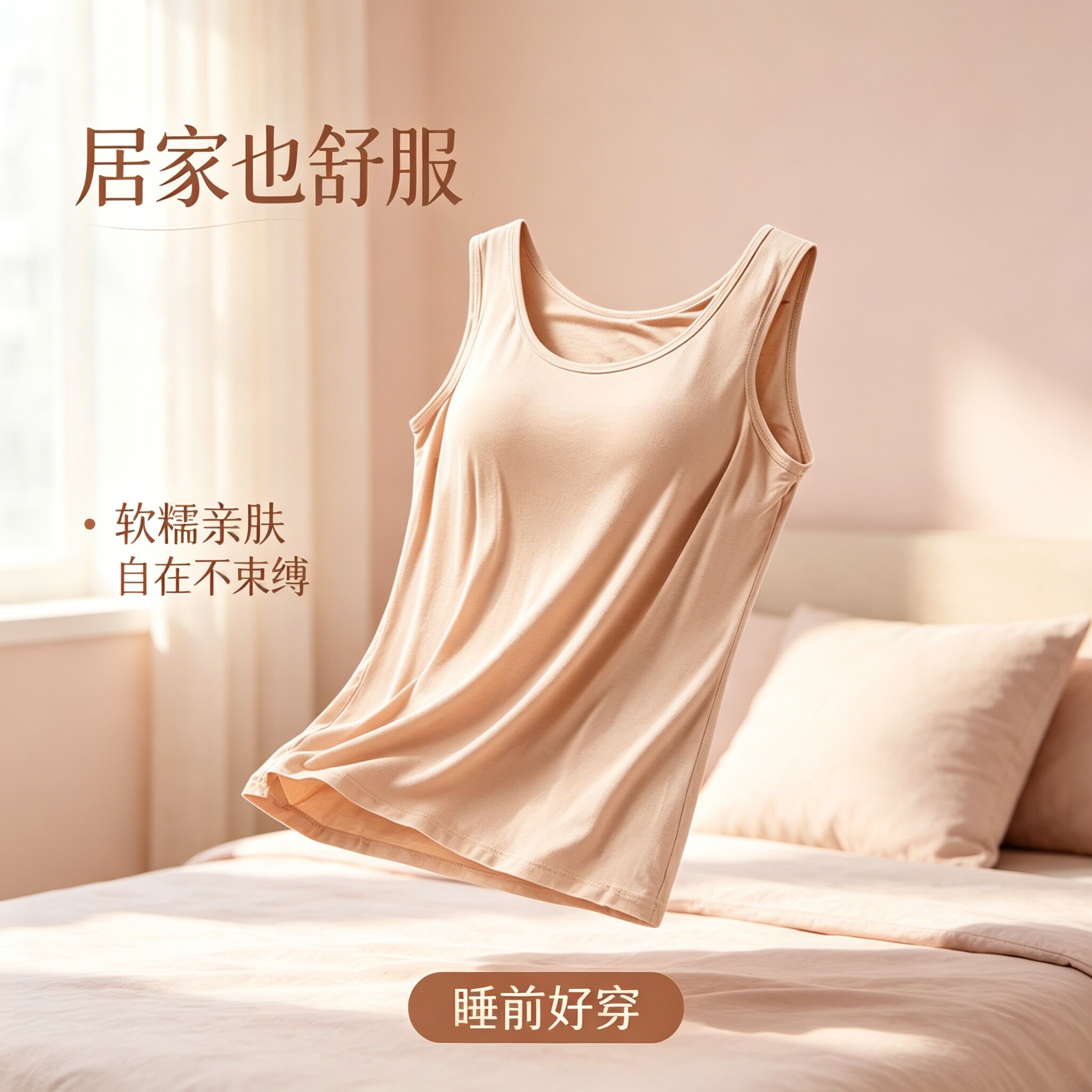 夏季莫代尔肤色带胸垫吊带背心女