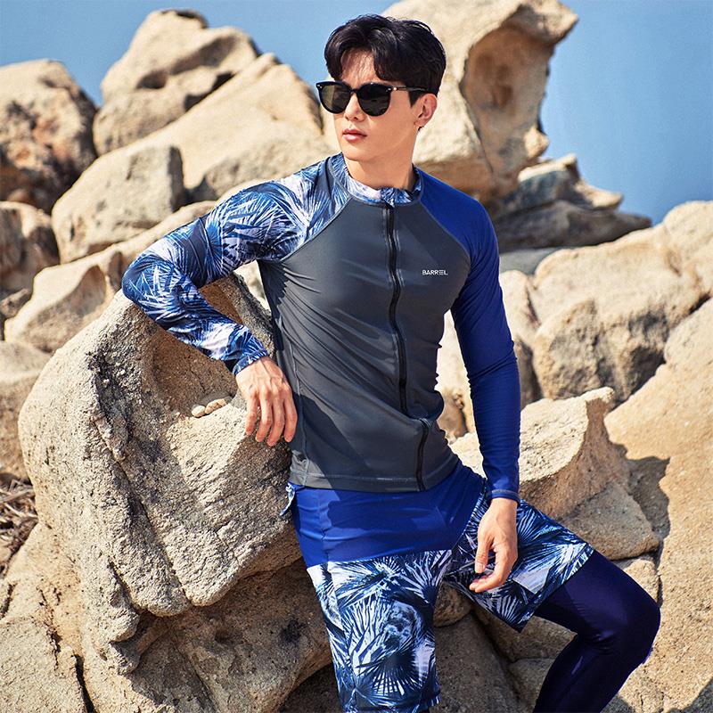 韩国潜水服男大码浮潜水母衣分体防晒长袖长裤速干冲浪游泳衣套装