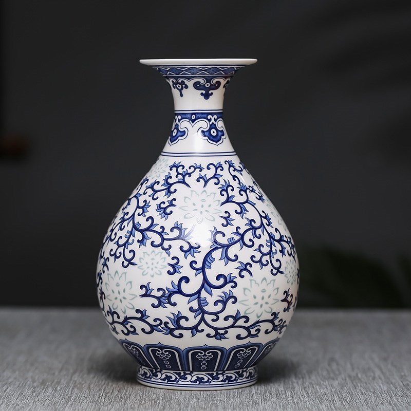 高档花瓶陶瓷景德镇青花瓷轻奢瓷器中式客厅工艺品装饰品摆件插花