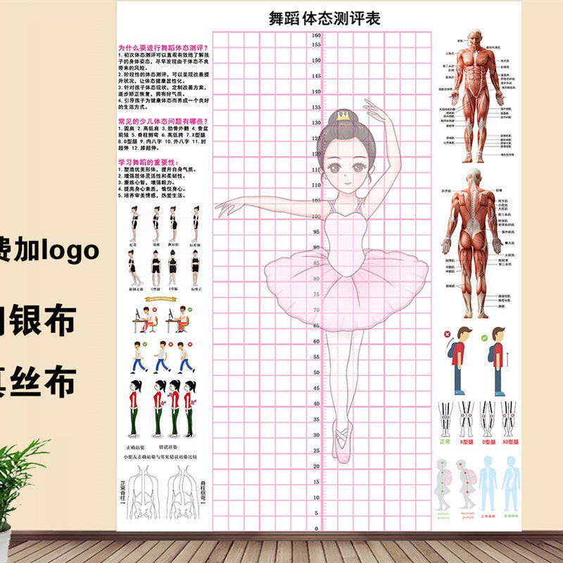 体态评估图健身房体测表瑜伽私教身体形体测评脊椎修复墙壁画装饰