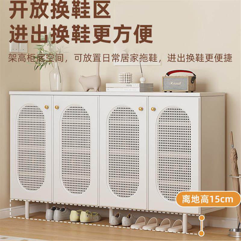 藤编鞋柜家用门口靠墙入户玄关置物柜靠墙一体多层超大收纳储物柜