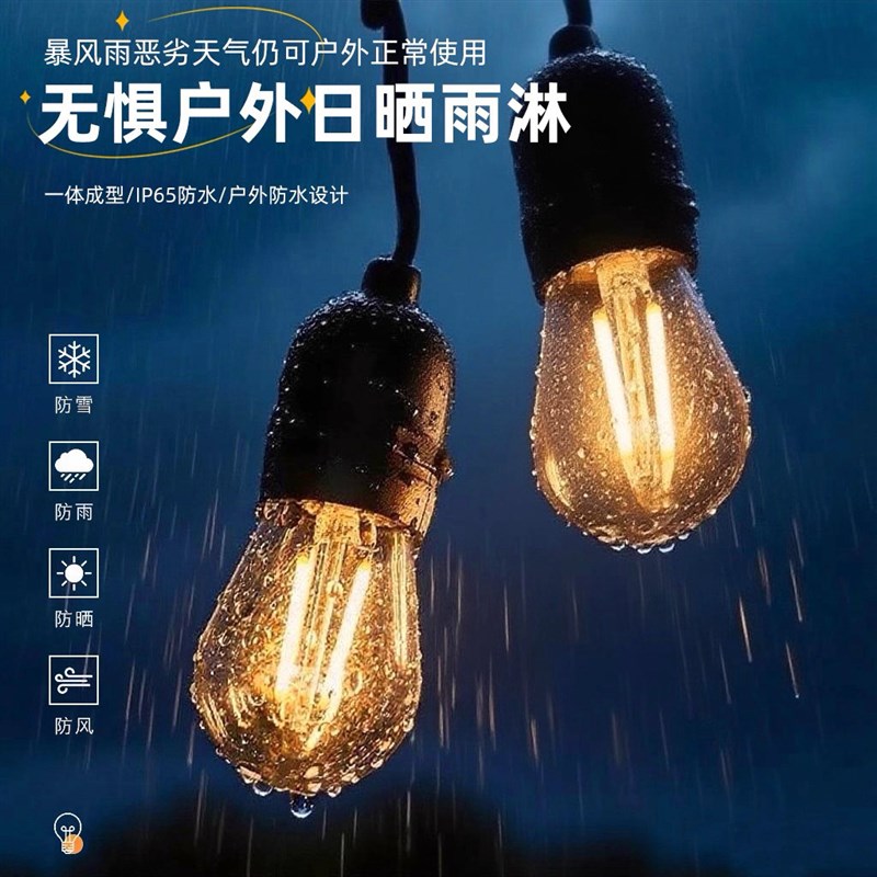 户外高亮灯串防水灯泡彩灯露营氛围灯节日装饰灯庭院布置圣诞挂灯