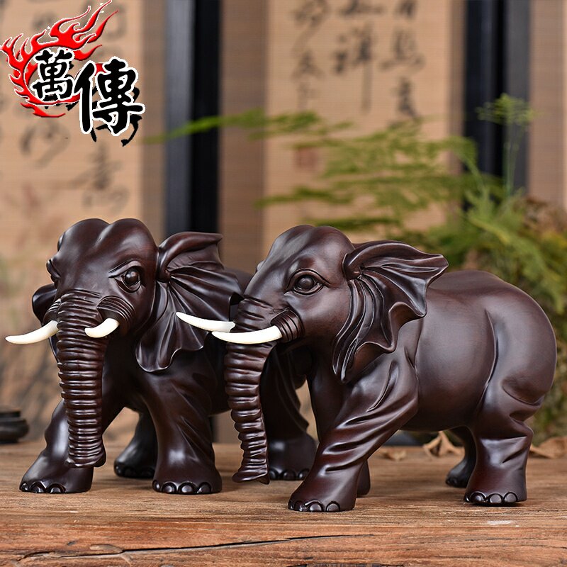木雕大象摆件大号象一对黑檀木实木大象雕刻乔迁家居装饰工艺礼品