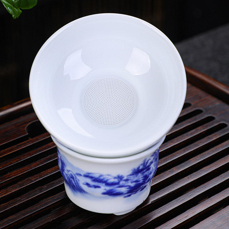 景德镇青花瓷山水功夫茶具整套陶瓷家用茶壶盖碗客厅办公待客中式