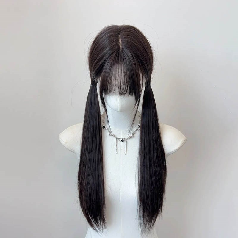 桃桃假发女黑长直双马尾萝莉日系二次元jk日常Lolita长直发全头套