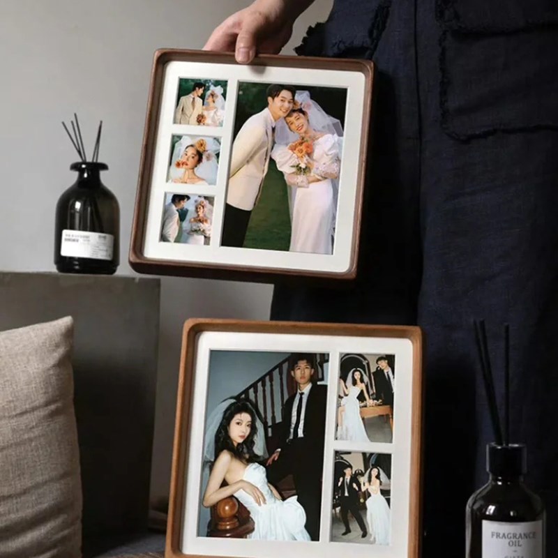 相框摆台高级感diy照片定制打印九宫格情侣照婚纱黑胡桃木 正方形