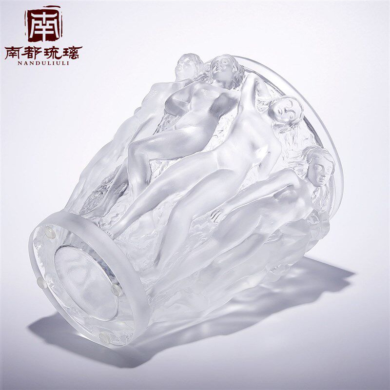 法式水晶琉璃浮雕艺术品出口莱俪高级感客厅高档美女花瓶装饰摆件