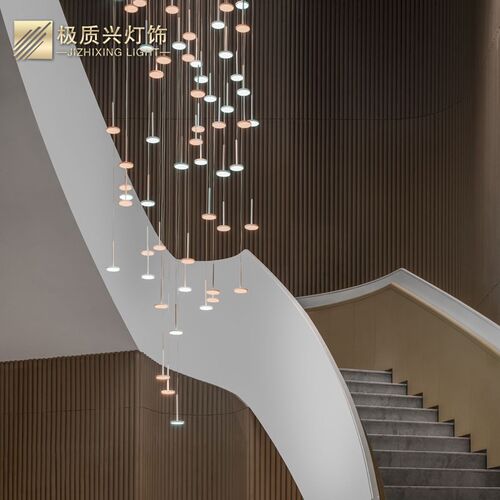 楼梯吊灯自建房复式楼简约轻奢别墅客厅8米满天星高级旋转长吊灯