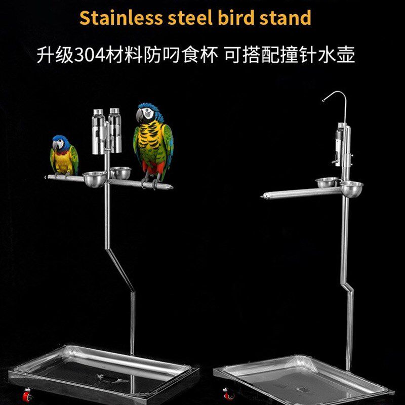 鹦鹉乌鸦厚重不锈钢站架磨砂站杆防叼食碗中大型鹦鹉不倒站台架子