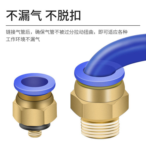 气动快插气管接头PC10-03螺纹直通快速接头4-M5PC6-01/PC8-02