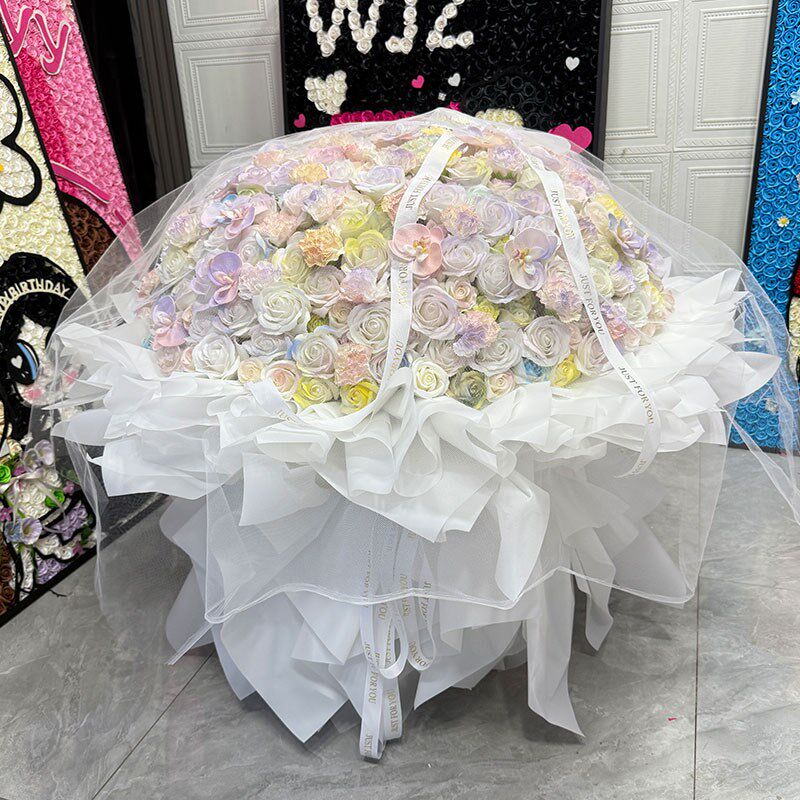 客厅仿真高档花香皂花束超大求婚花束布置永生花人鱼姬玫瑰花女友