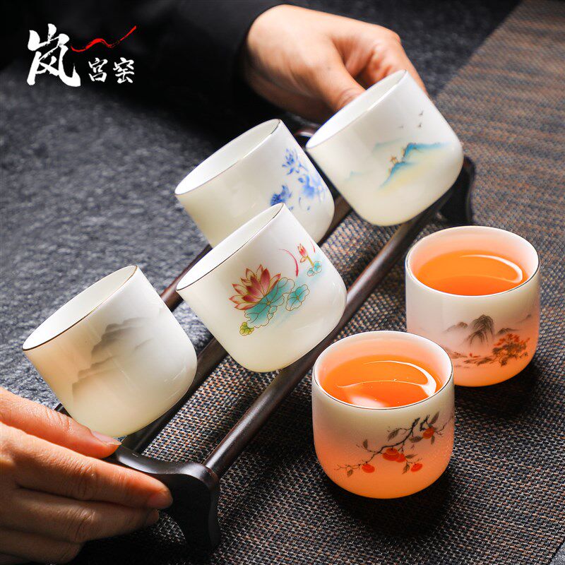 高温德化白瓷茶杯套装6只大号家用茶具茶碗功夫茶品茗杯羊脂玉瓷
