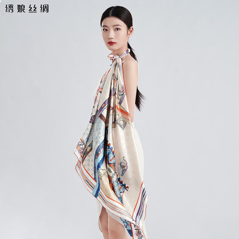 绣娘丝绸真丝丝巾女2024新款桑蚕丝大方巾礼盒搭配围巾披肩女外搭