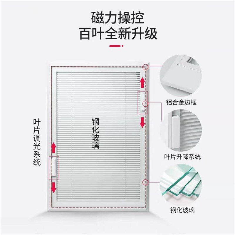 新款超薄磁控百叶窗铝合金单玻磁吸百叶窗帘厨房卫生间内开窗专用