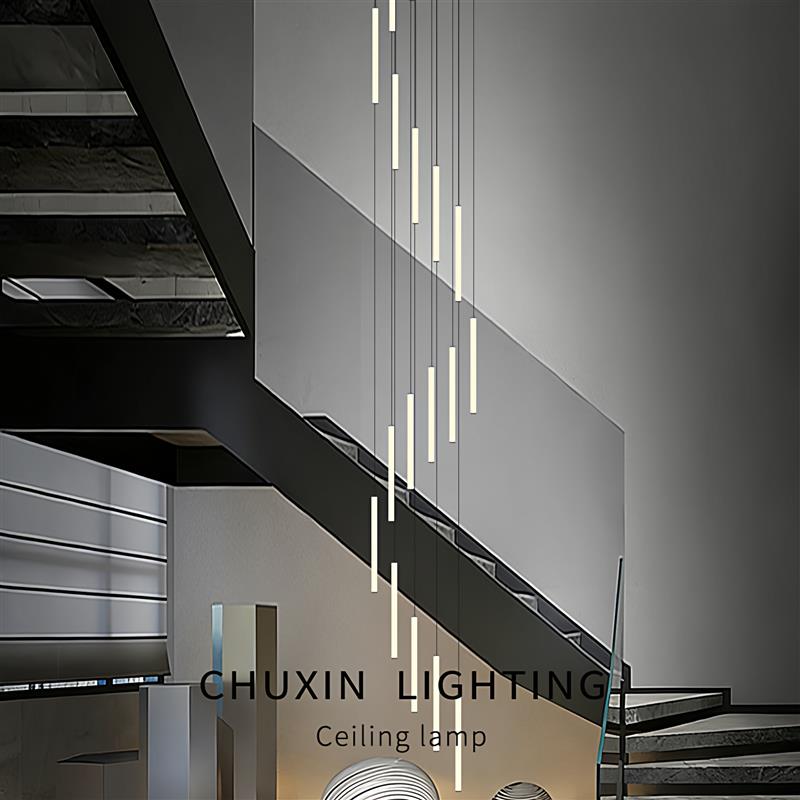现代简约loft复式旋转楼梯吊灯别墅高空楼梯间吊灯创意个性光管灯