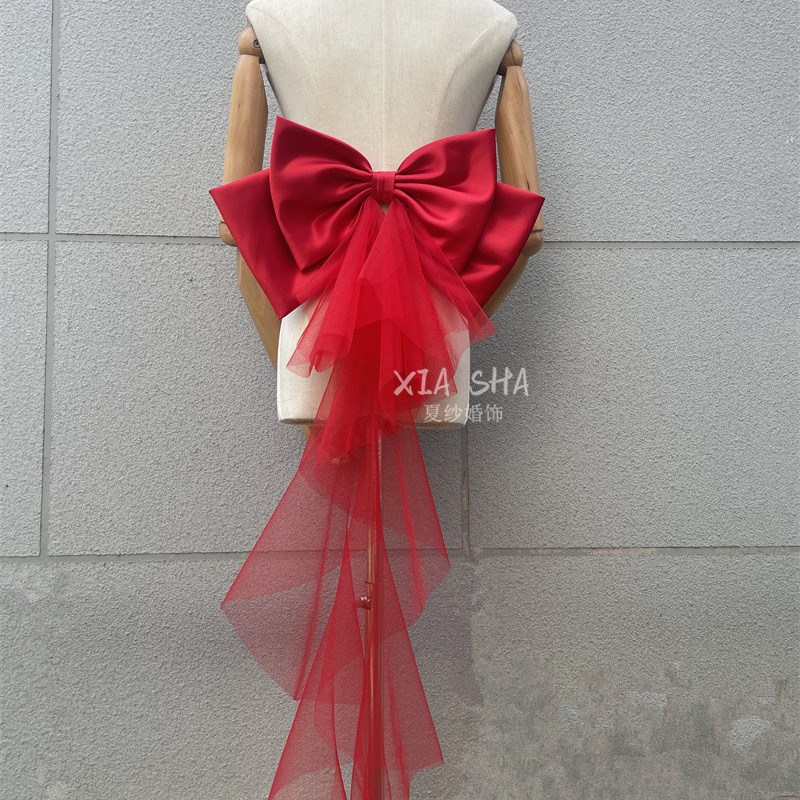 新娘婚纱礼服配饰带纱蝴蝶结腰部背部装饰缎面多色超大拆卸造型