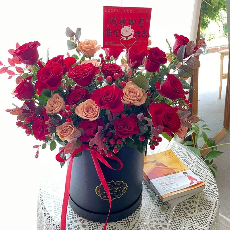 搬家乔迁新居开业全国向日葵红玫瑰抱抱桶真花束鲜花速递同城广州