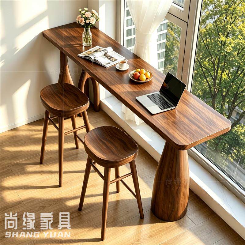 实木吧台桌椅组合家用小户型客厅靠墙隔断长条窄桌阳台休闲高脚桌