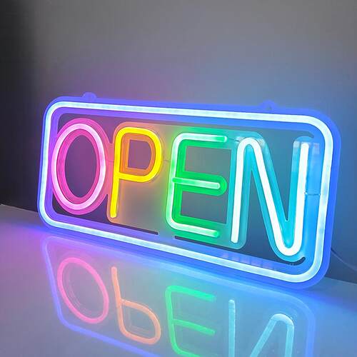 led霓虹灯遥控款open发光字母营业标志灯幻彩闪烁装饰灯广告灯牌