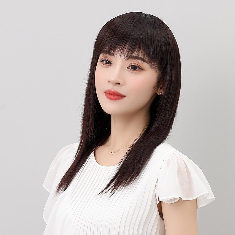 假发女长发夏季真发全真人发丝自然新款可齐斜刘海长直发全头套式