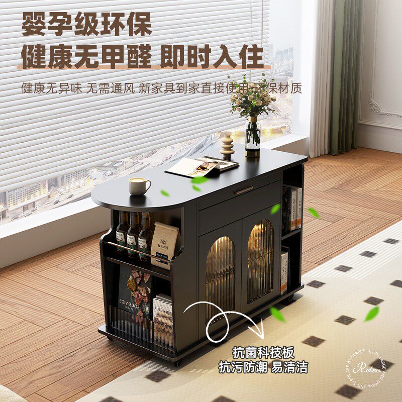 黑色复古法式推车边几角柜沙发高级客厅推车茶几网红加厚碳钢滑轮