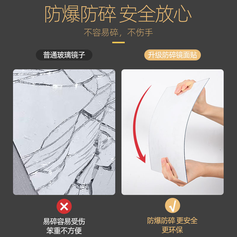 亚克力软镜子贴墙自粘家用高清全身穿衣镜墙面粘墙贴柜门的软玻璃