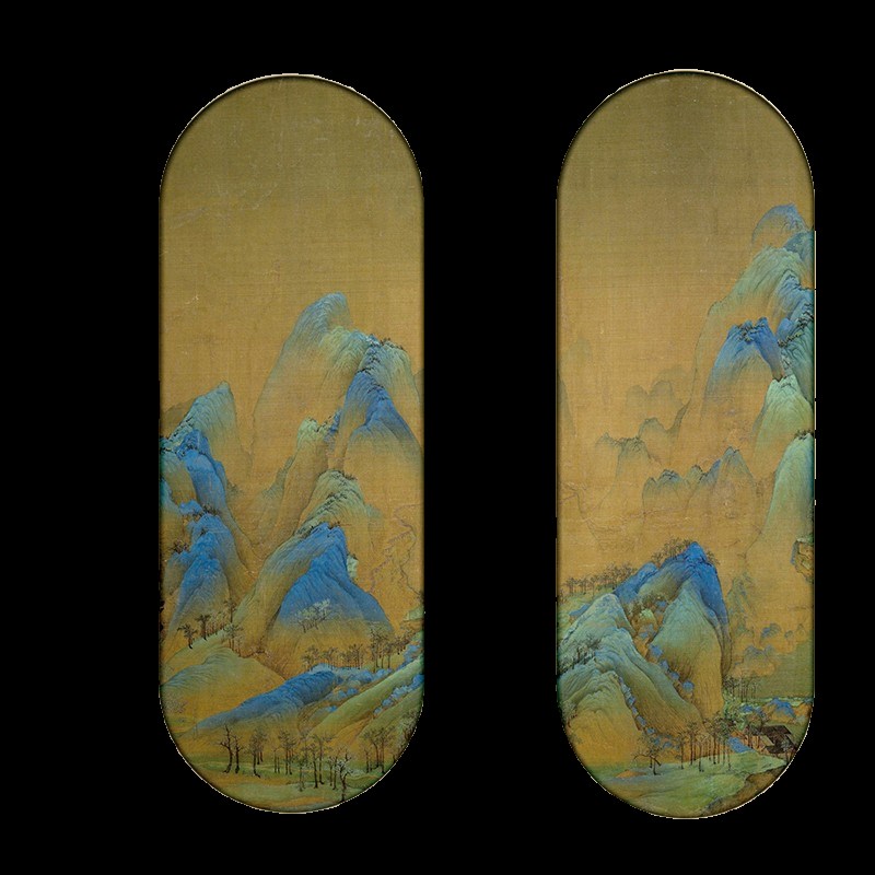 中式千里江山图茶室古画 画房门衣柜门装饰改造自黏贴纸山水墙壁