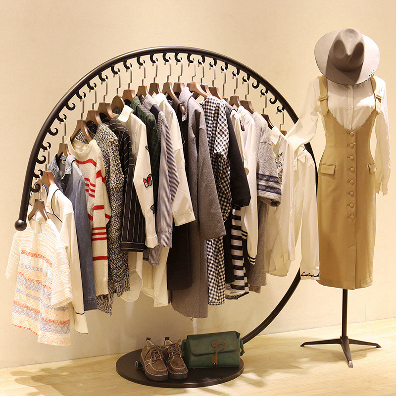 铁艺服装店衣服展示架简约落地式半圆架弧形挂衣架家用卧室晾衣架
