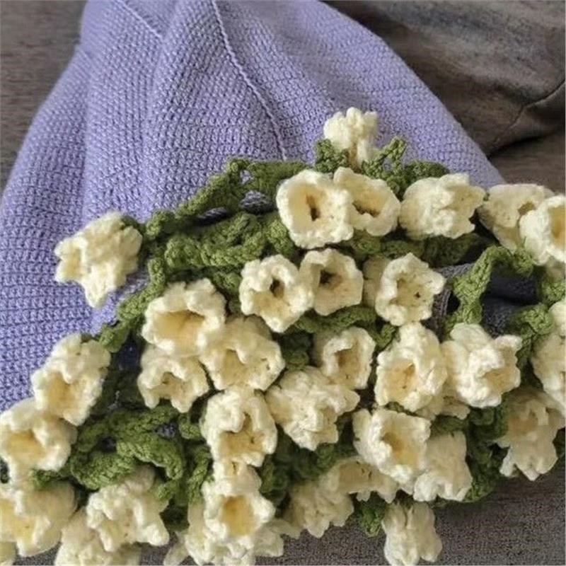 玫瑰花束毯子手工编织diy材料包毛线团钩织花朵毛毯铃兰花毯成品