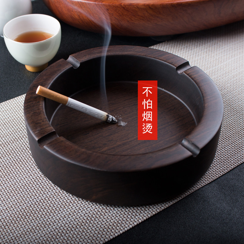 黑檀实木烟灰缸创意个性潮流多功能烟缸家用中式复古木质大号欧式